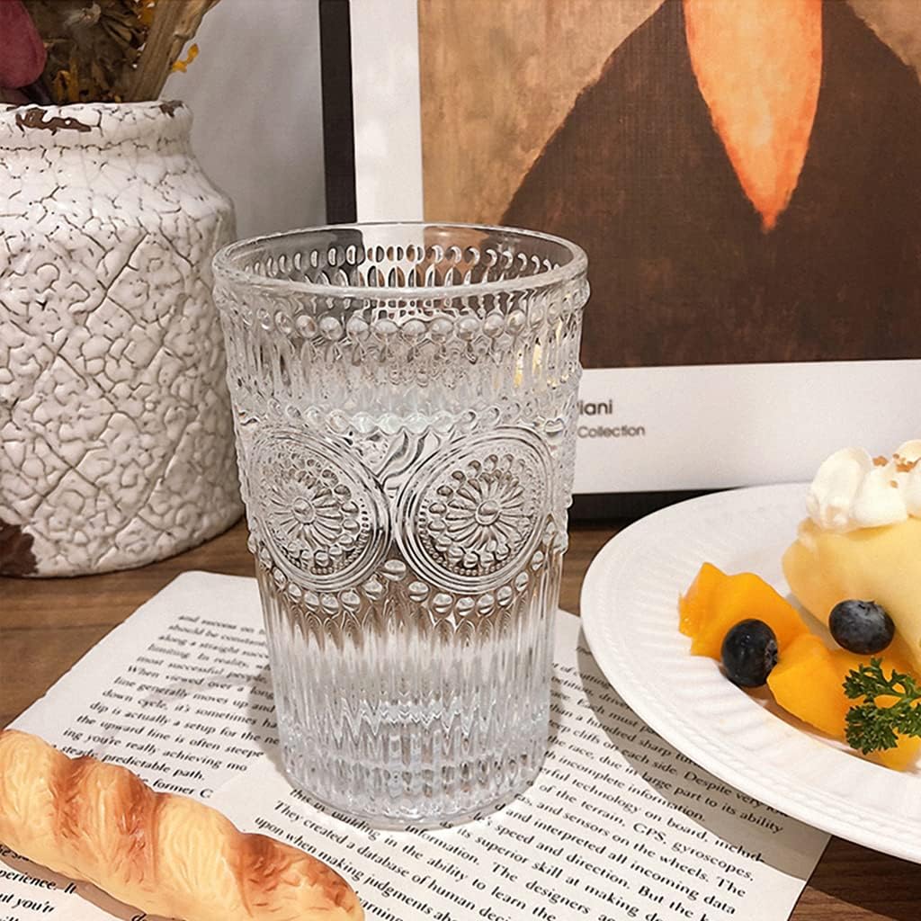 Mivana 300ml Italian Premium Juice Glasses and Transparent Water Glass Medium Size Tumbler Glasses for Drinking Water and Cocktails, Diamond Design Glass Water Glass (Flower, Set of 12)