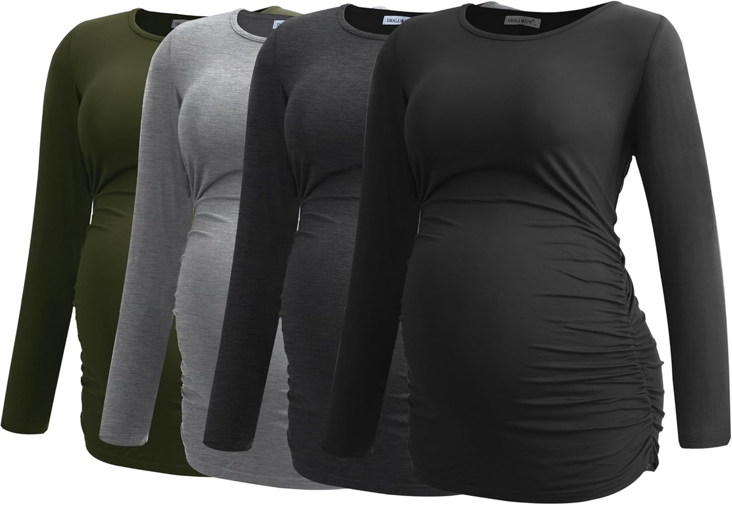 Smallshow Women's 4 Pack Maternity Shirts Long Sleeve Ruched Pregnancy Clothes Tops