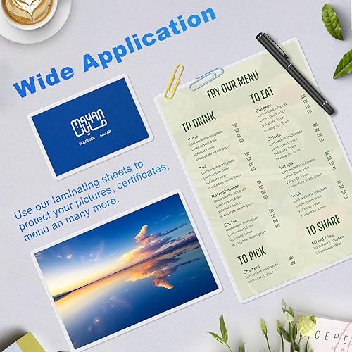 Vista 4 de Paquete de 100 hojas de laminación, bolsas de laminación de 5 mil, 9 x 11.5 pulgadas, papel de laminación térmica transparente de 5 mil