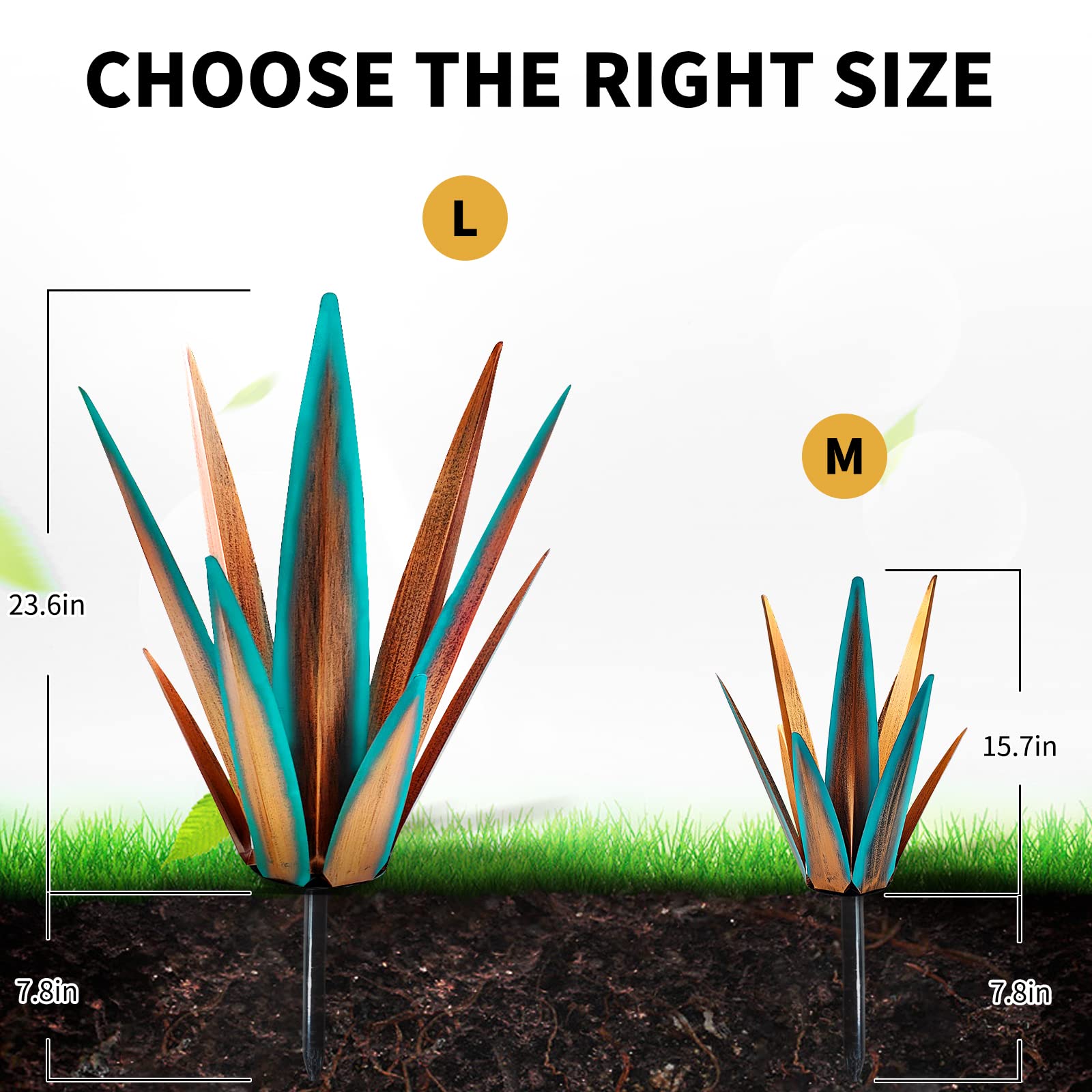 Große Tequila-Agave Metall-Skulptur Für Garten & Terrasse – Rustikale Outdoor-Deko, Handgefertigt, Orange/blau