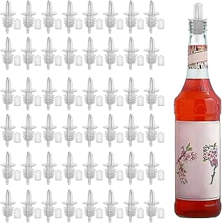 48 PCS Bottle Pourers And 48 PCS rubber pourers dust cap covers Syrup Pourer Pour Spouts Plastic Liquor Bottle Pourers with Rubber Pourers Dust Cap Covers Bottle Pourers (Clear)