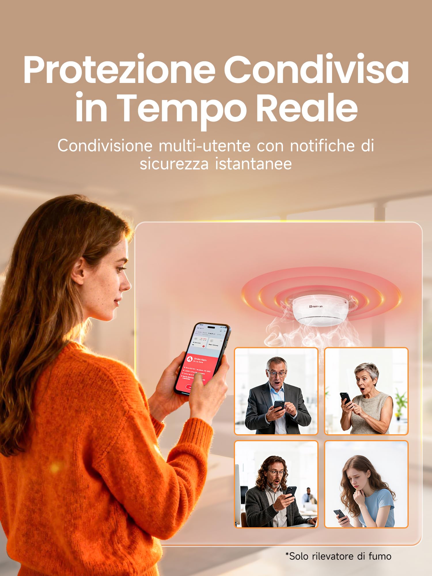 Heiman Rilevatore di Fumo Smart – Set da 3 con Gateway e Controllo tramite App, Batteria 10 Anni, Q-Label e EN 14604, Rilevatori di Fumo Wireless Interconnessi con Supporto Magnetico, Bianco