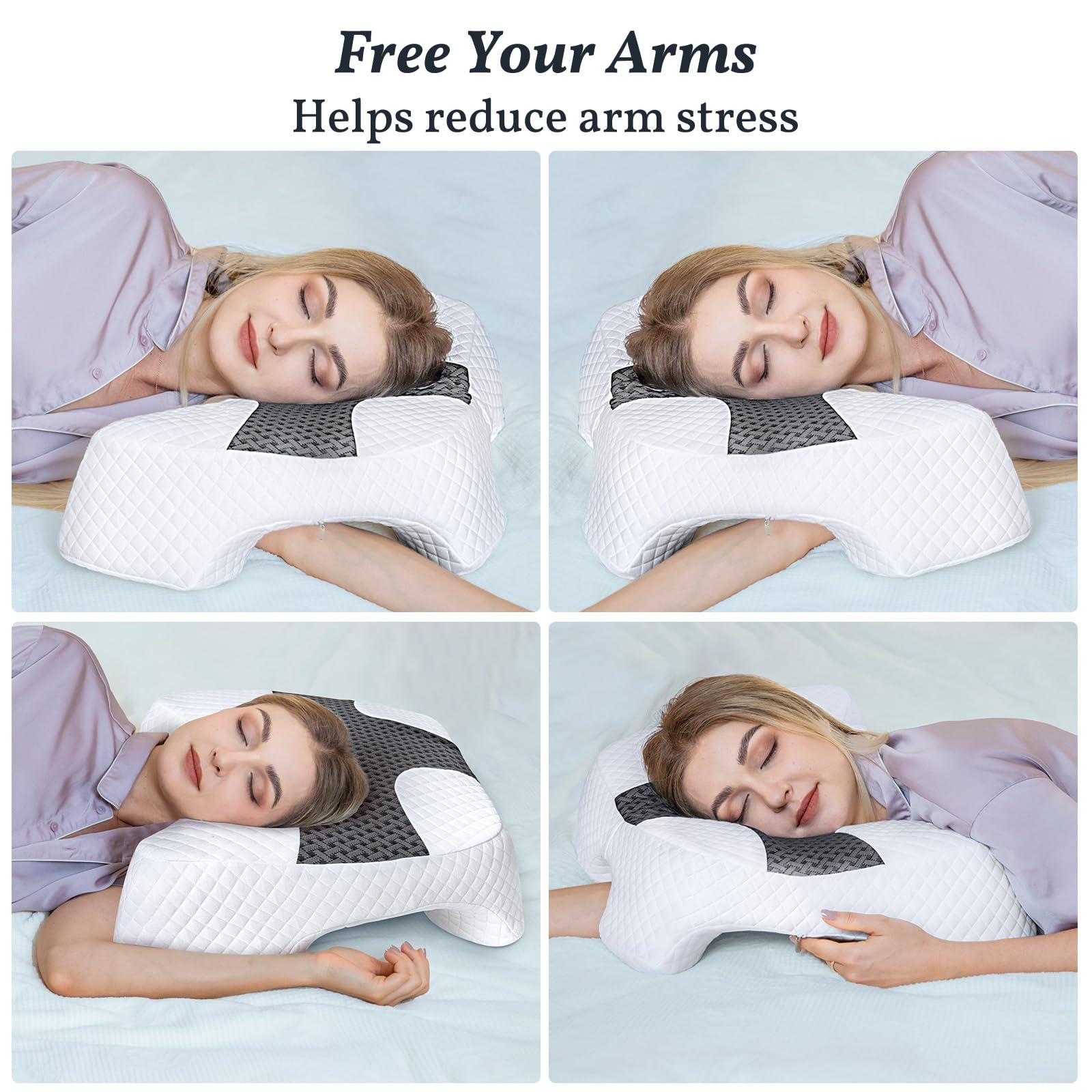 SAHEYER Seitenschläferkissen mit Armloch, Orthopädisches Nackenkissen Kopfkissen, Memory Foam Kissen mit Vier verstellbaren Armauflagen für Seiten-, Rücken- oder Bauchschläfer(Schwarz)