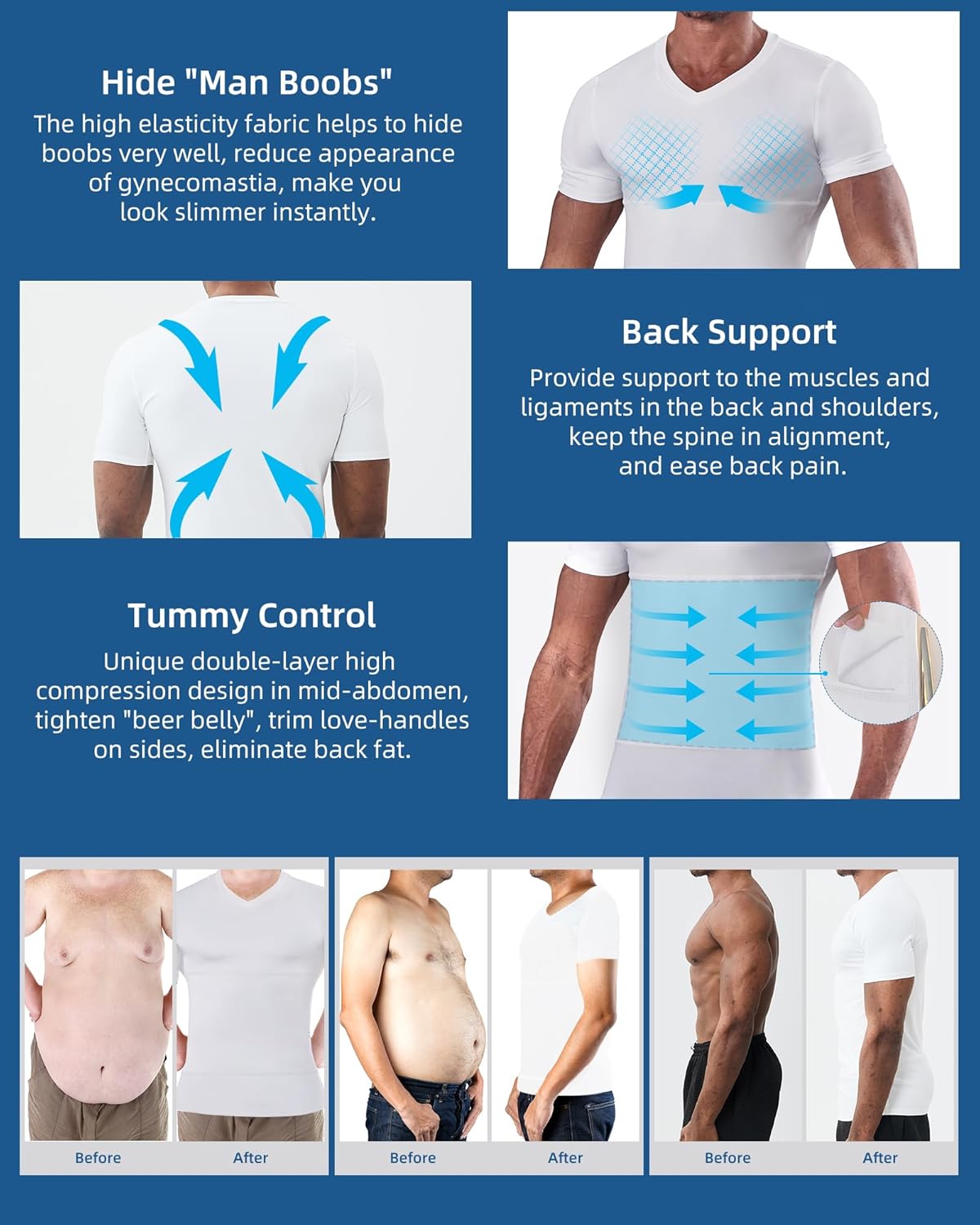KOCLES Gynecomastia Undershirt V-Neck Chest Compression Shirt for Men Slimming Undershirt Body Shaper Shapewear - Image 2
