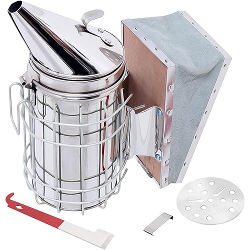 Bee Hive Smoker Stainless Steel Beekeeper Tool Kit with Heat Shield 2 Type Hive Tools Beekeeping Equipment