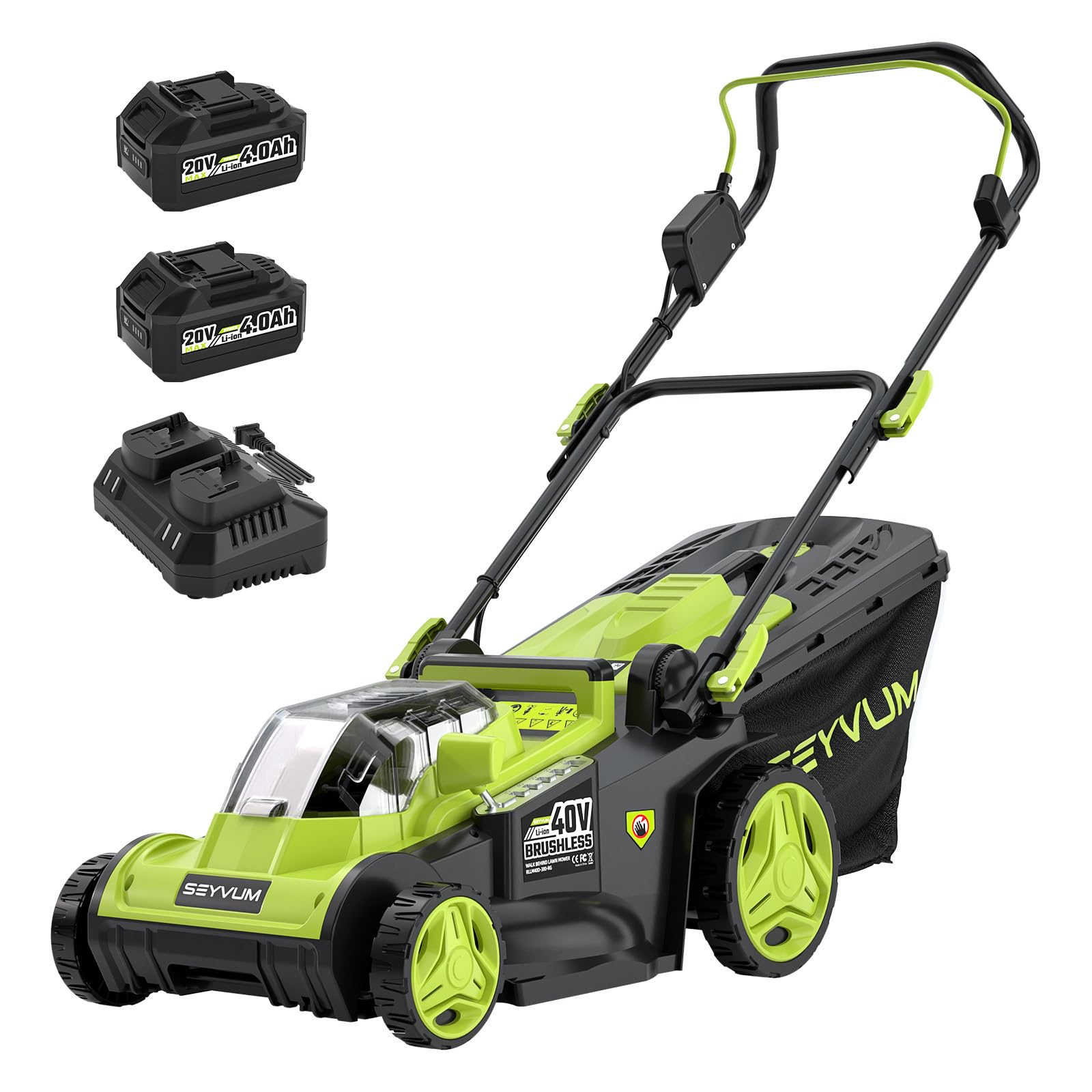 Amazon.com : SEYVUM 40V 16-inch Cordless Lawn Mower with 45L Grass