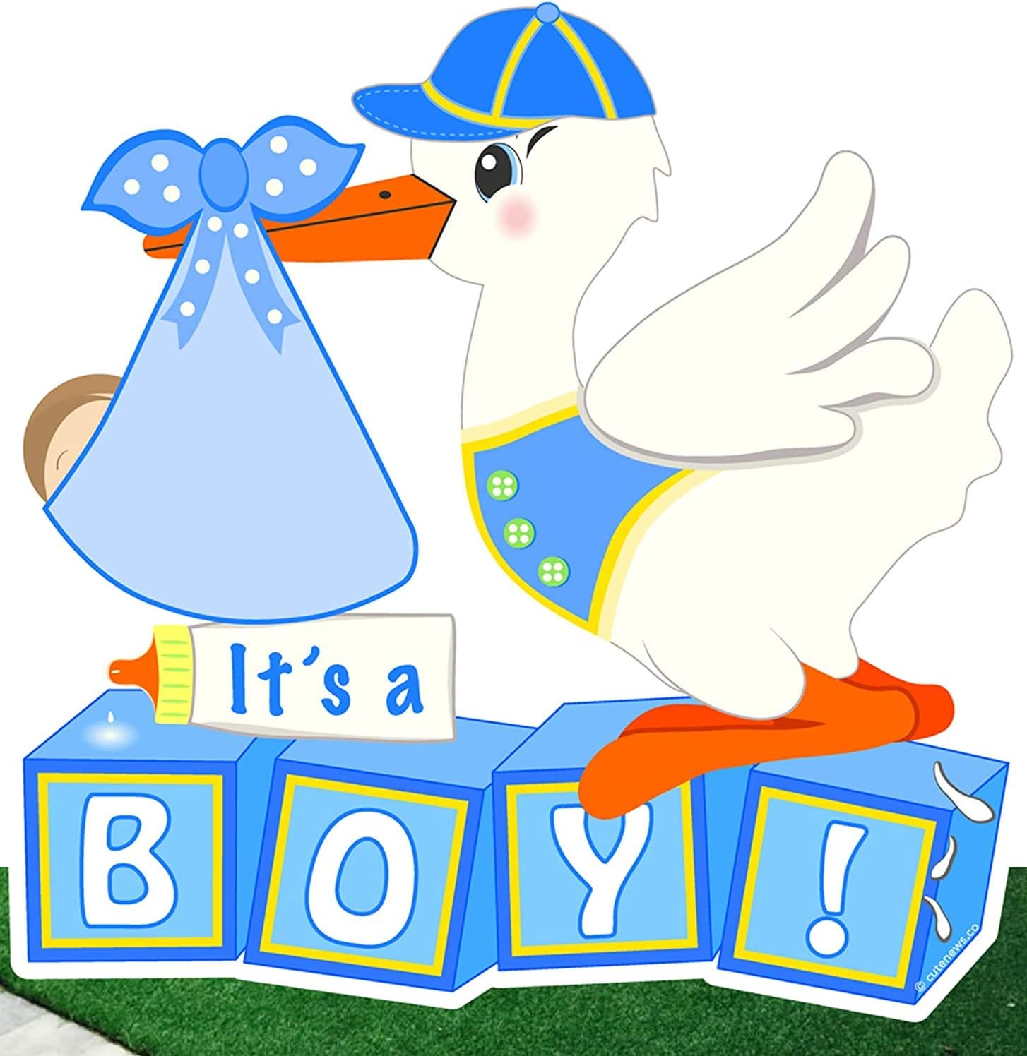 It's a Boy Lawn Stork Sign Decoration, Baby Birth Arrival Announcement Yard Card, Welcome Home Newborn, Outdoor Shower Party Banner, Greeting Decor, Gift, Building Blocks, Blue
