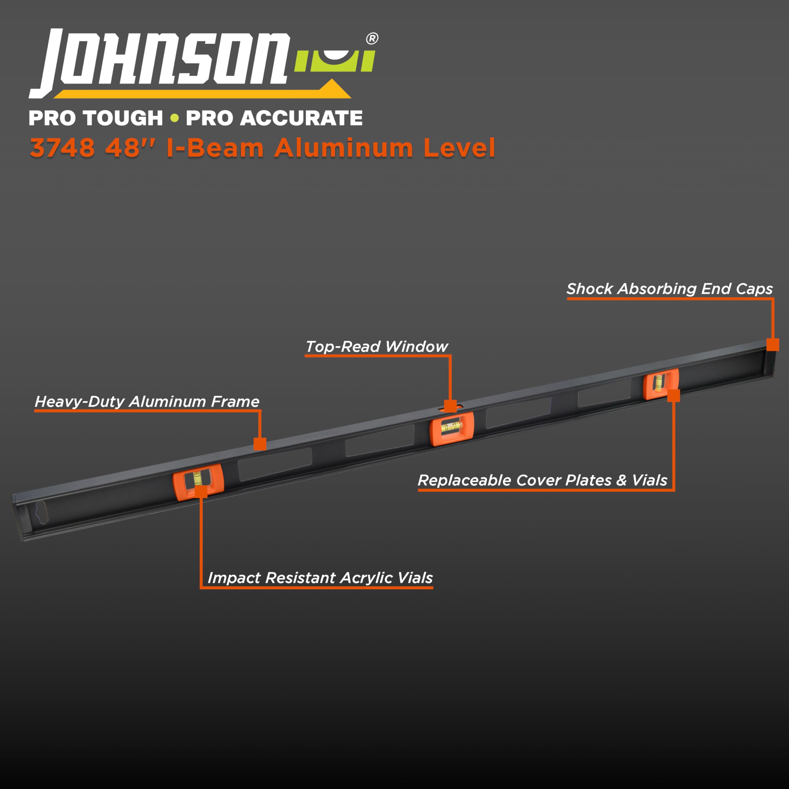Johnson Level & Tool 3748 - Livella professionale in alluminio, 121,9 cm, colore: nero, 1 livello