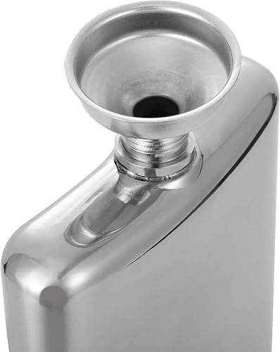 Miniatura 6 de Frasco de cadera brillante de 6 onzas, contenedor de bolsillo de acero inoxidable para beber, frasco de cadera grueso con embudo curvado para licor