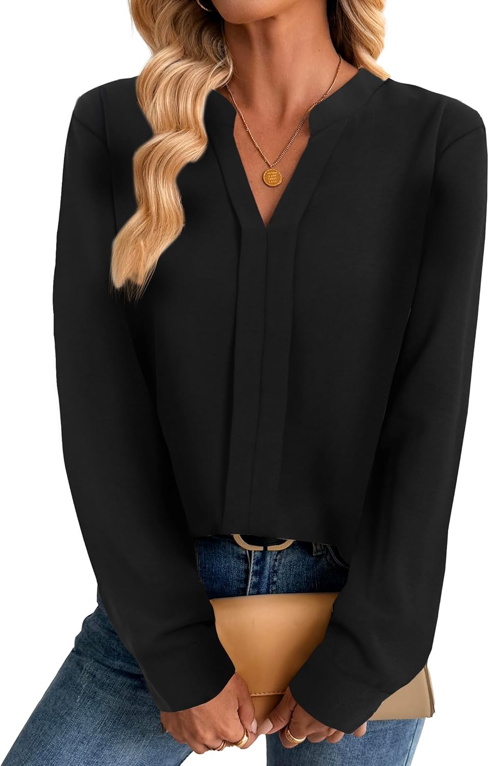 Avanova Blusas Elegantes para Mujer V Neck Long Sleeve Shirts Fancy Dressy Tops Blouses for Women