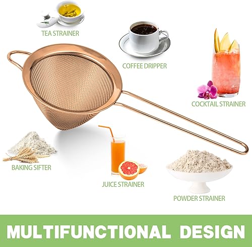 Miniatura 8 de Paquete de 2 coladores de alimentos pequeños de acero inoxidable, tamiz de malla fina con mango largo, colador de cóctel para cócteles, hierbas de