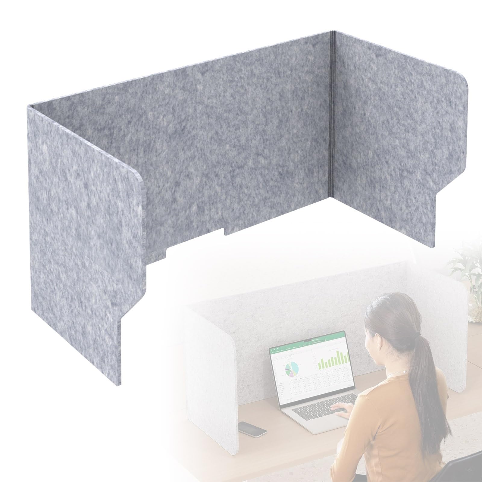 Séparateur acoustique de bureau, 80 cm, feutre, réduction du bruit, cloison de bureau en forme de U, séparateur insonorisant pour espace de travail pour une meilleure concentration et un confort