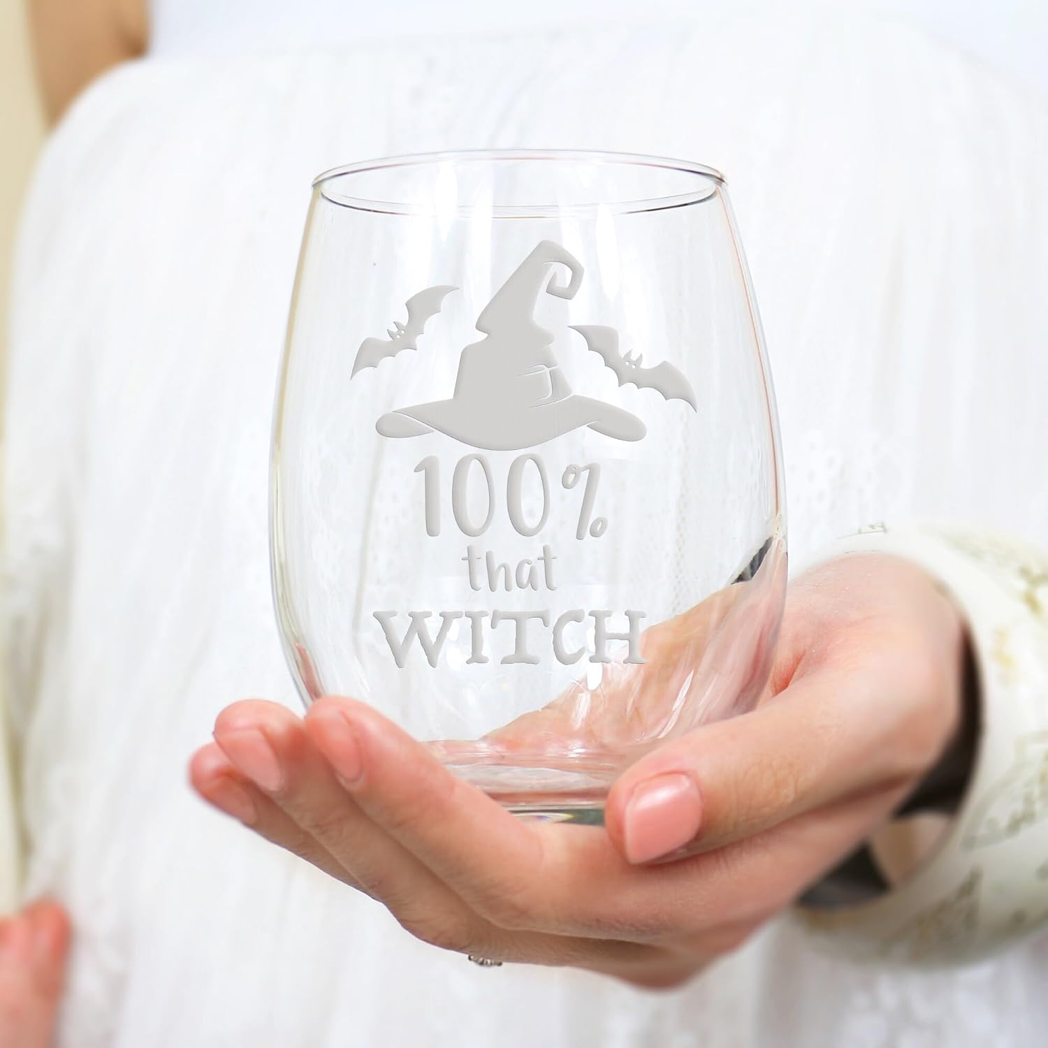 100 Percent That Witch Stemless Wine Glass - Funny Halloween Gift for Spooky Season or Lizzo Fans - 2 Glasses