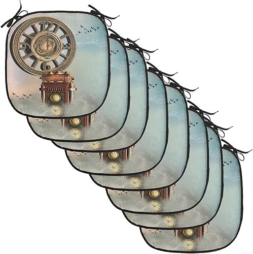 Miniatura 122 de Lunarable Cojín retro para silla, dibujo de chica a la moda en tierra primavera campo margaritas arte, acolchado de asiento para cocina y patio con