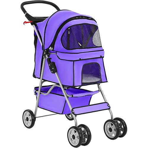 BestPet Pet Stroller Cat Dog Cage Stroller Travel Folding Carrier
