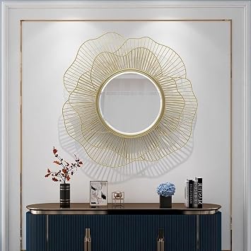 KarFri Mirror Wall Art Decor Large Decorative Wall Mirror Wall-Mounted Mirror Iron Handmade HD Hanging for Living Room Bathroom, Bedroom, Porch, Entryway