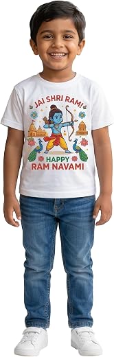 Yellow Roses Ram Navami Kids T-Shirt – Jai Shri Ram Graphic Tee for Boys | Happy Ram Navami Festival T-Shirt | Cute Lord R...