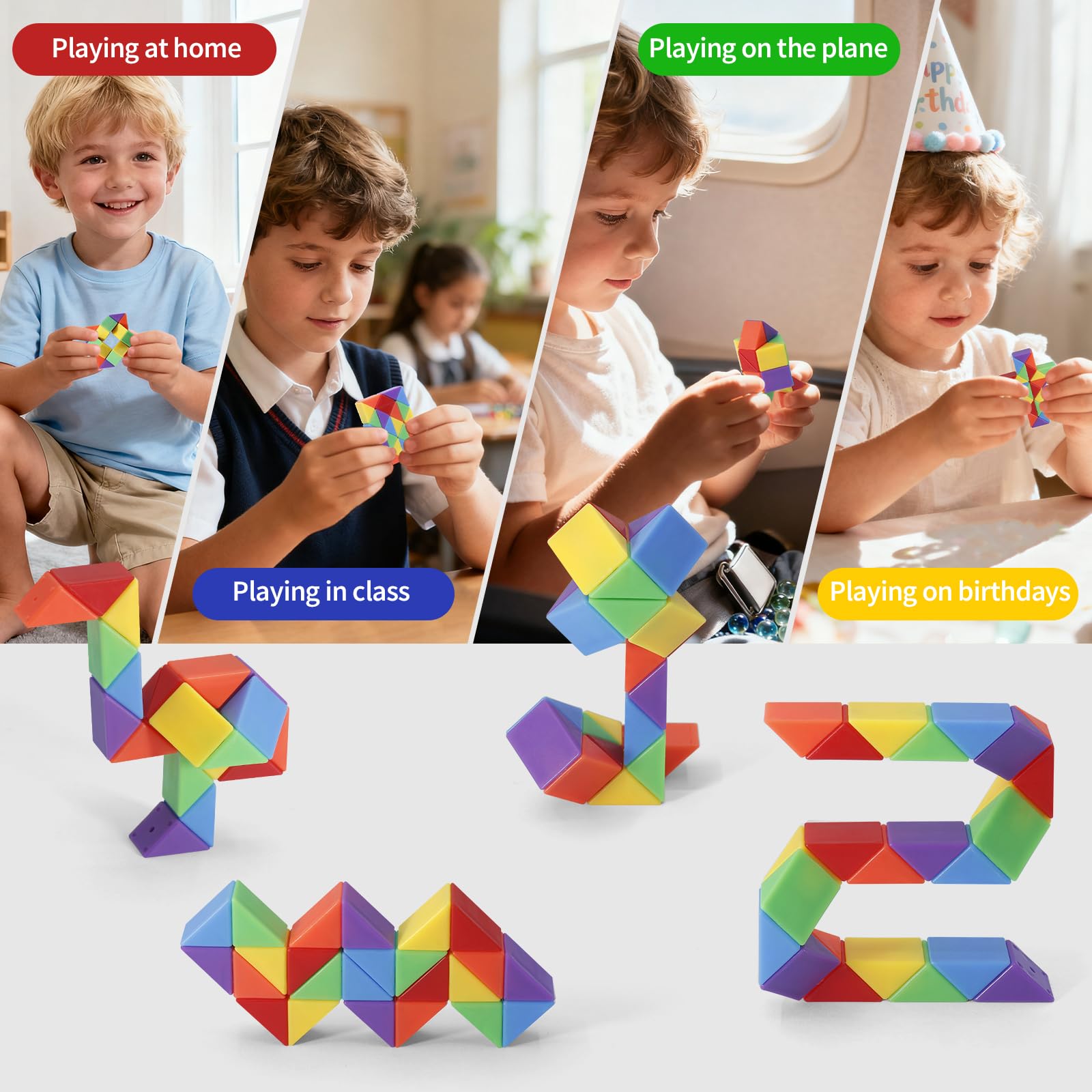30 Pack Mini Fidget Snake Cube Toys Goodie Bag Stuffers for Kids, Treasure Box Toys for Classroom, Twist Puzzle for Party Favors, Birthday & Back to School Gifts, Stocking Stuffers for Kids