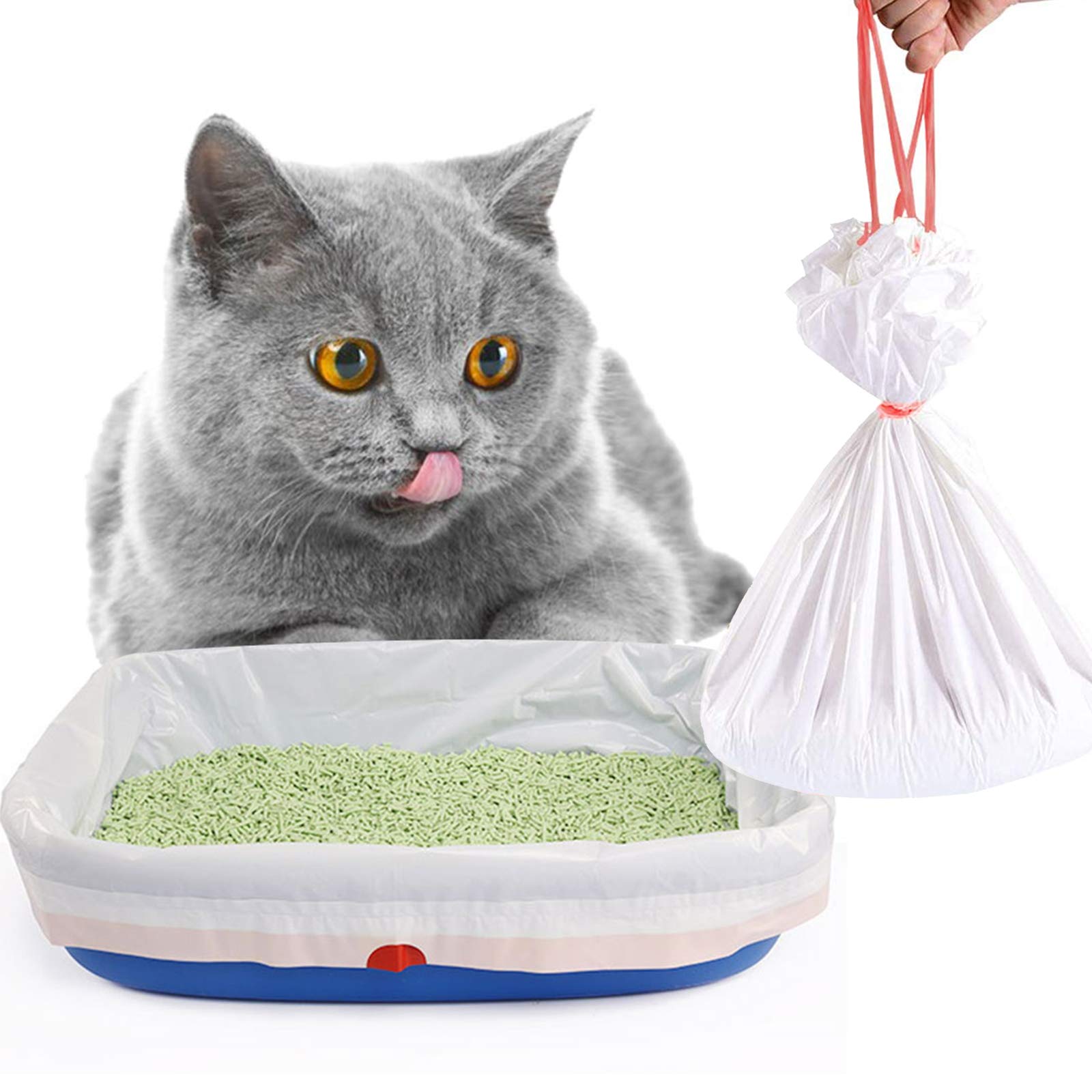 Bolsas De Basura para Gatos 3 Paquetes (30 Bolsas), Forro para Bandeja De Arena para Gatos con Cordón, Bolsa De Recambio Inferior,Adecuado para Botes De Basura Medianos Y Grandes