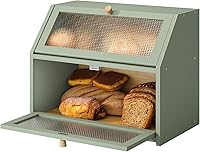 Vista 10 de Caja de Pan para Encimera de Cocina Cubo de Doble Capa Caja de Almacenamiento de Pan de Capacidad Extra Grande Estilo Granja con Ventanas