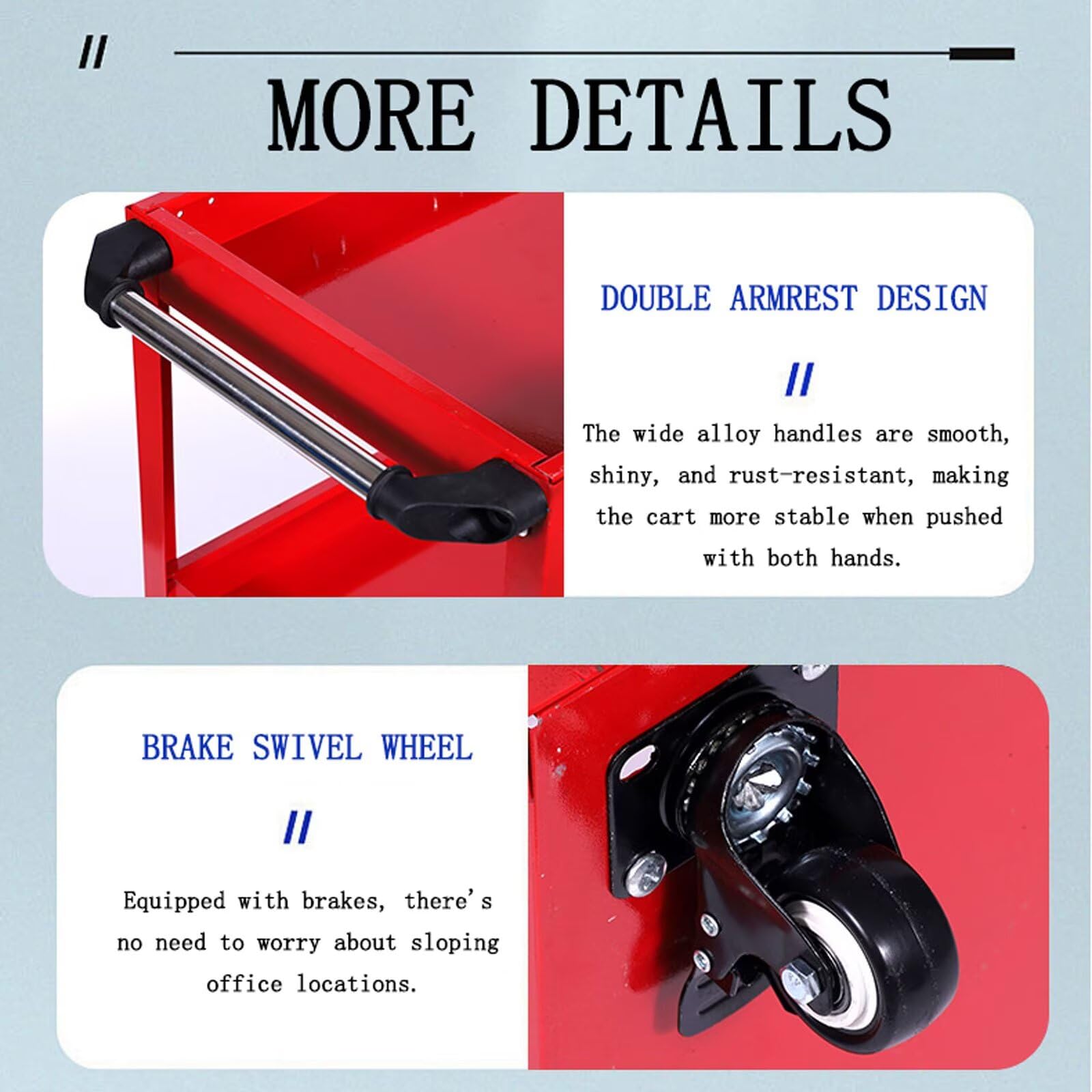 Carrello Portautensili Officina a 3 Ripiani Bordi Alti e 4 Rotelle Girevoli Per Bagno Cucina Camera da letto Soggiorno (28X14X28in) rosso