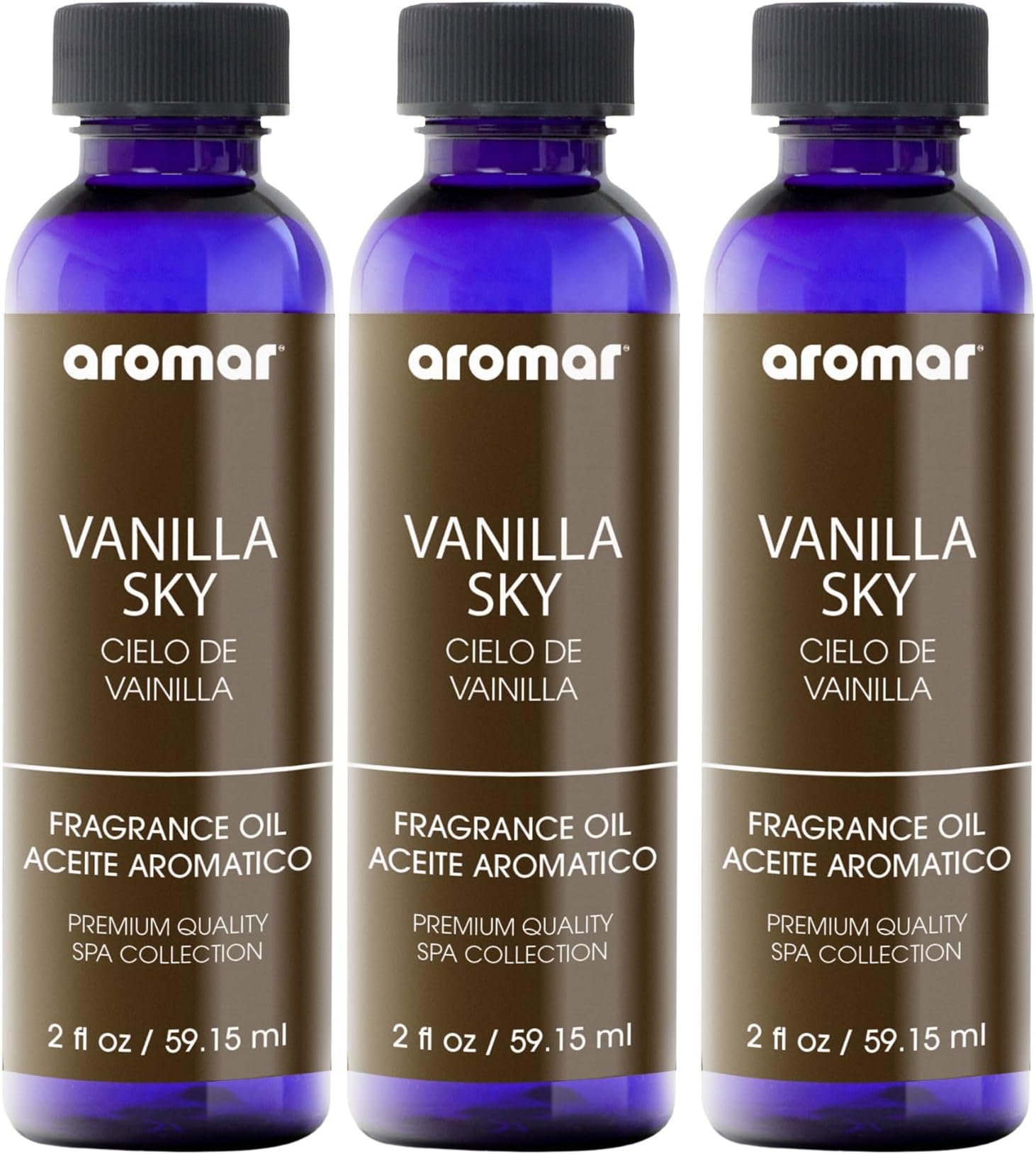 AROMAR Premium Fragrance Oil, Pack of 3 Vanilla Sky 2oz. Bottles. Long Lasting Aromatic Scent, Fresh and Revitalizing Aromatherapy for Living Room, Bedroom, and Kitchen