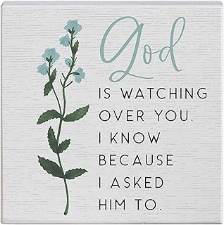 Simply Said, INC Inspirational Faith Gift-A-Block - God Is Watching Over You, I Asked Him To - 5.25 x 5.25 inch Wood Sign - Made in USA - GAB1029