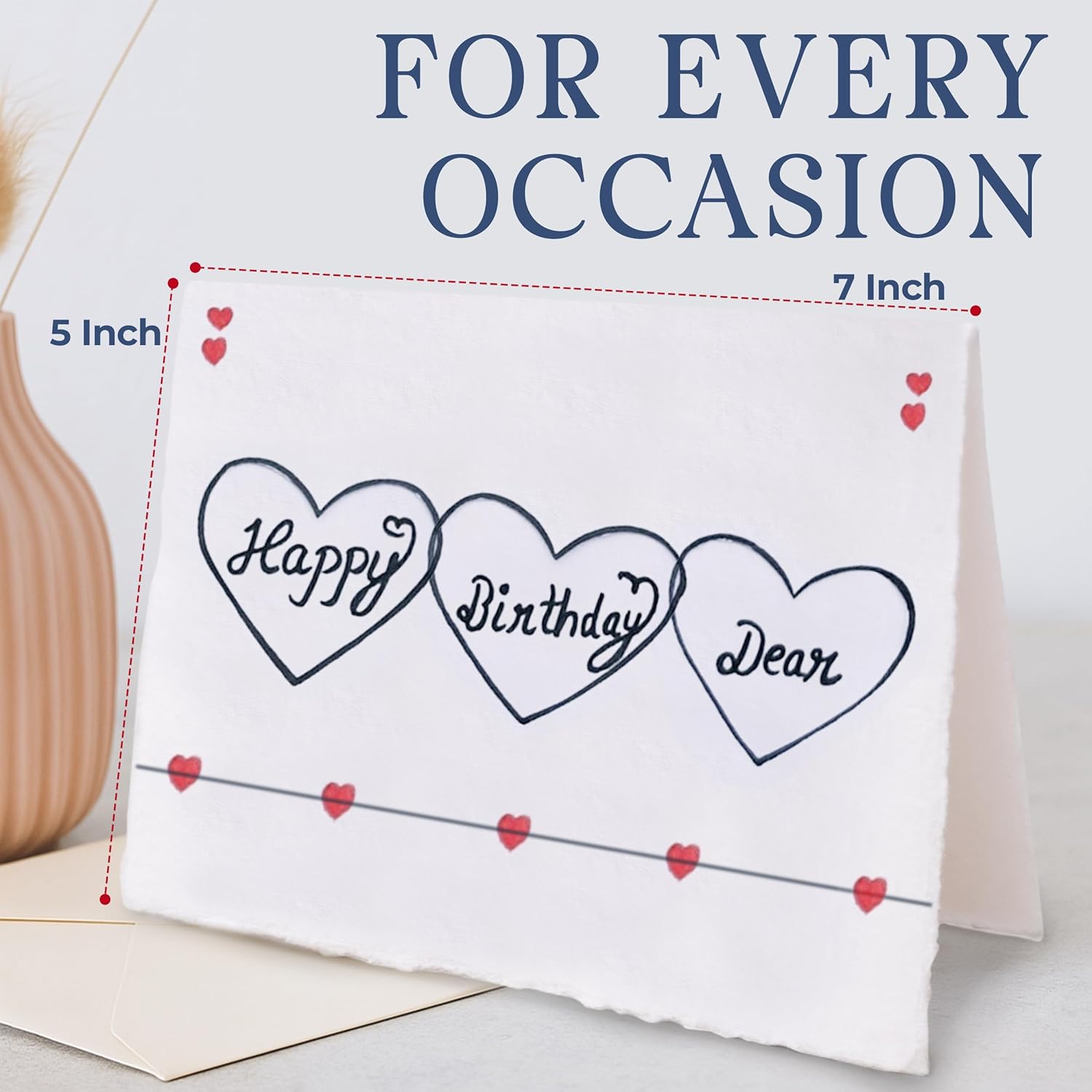 WANDERINGS Handmade Deckle Edge Blank Greeting Cards & Envelopes - Thick 300gsm paper– 20 Cards for Invitations, Thank Yous, Greeting, Get Well and Birthday Cards (Blank)