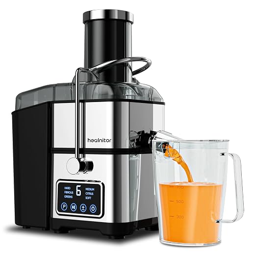 1100W 6-SPEED Digital Screen Centrifugal Juicer Machines Vegetable and Fruit, Healnitor Juice Extractor with 3.5" Big Wide Chute, Easy Clean, Anti-Drip Function, BPA-Free, Silver