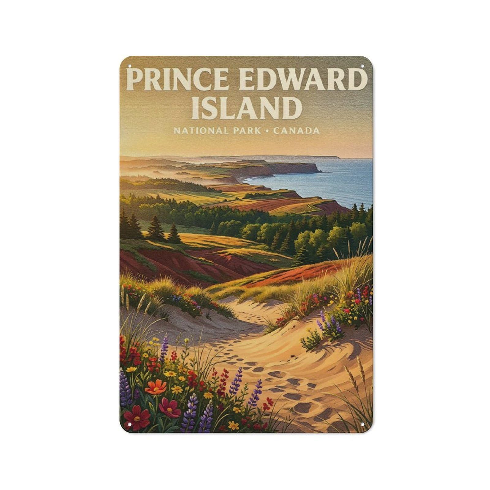 Junmoney Style-11 Tin Wall Plaque 30X20cm With Prince Edward Island National Park For Guest Room Or Hallway, For Garage, Workshop And Man Cave Decoration