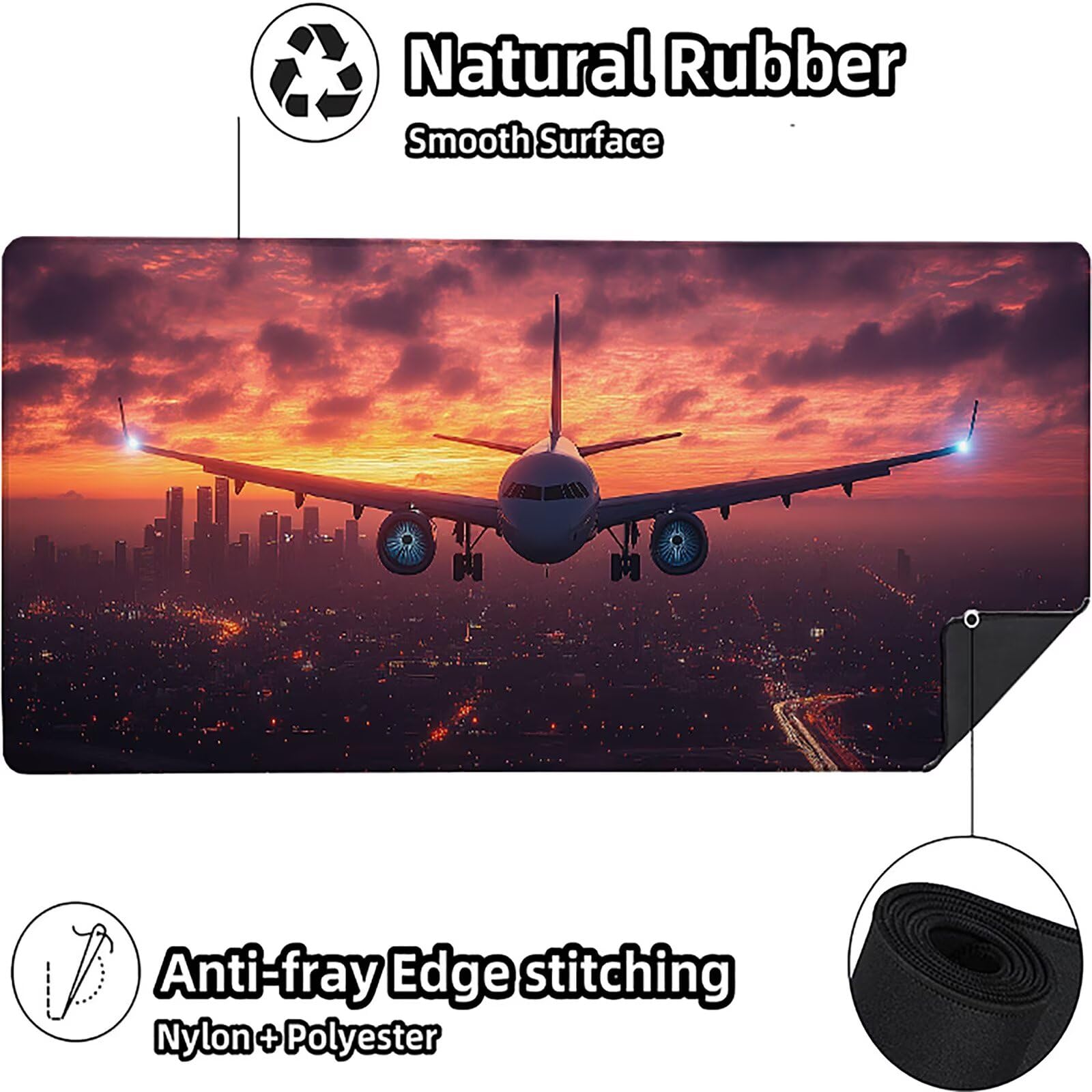 Tramonto Tappetino Mouse XXL, Tappetino Scrivania Grande 1200x600x3mm Aereo, Sottomano Scrivania con Bordi Cuciti, Mouse Pad con Base in Gomma Antiscivolo, Gaming Accessori, per Ufficio, Laptop U-1128