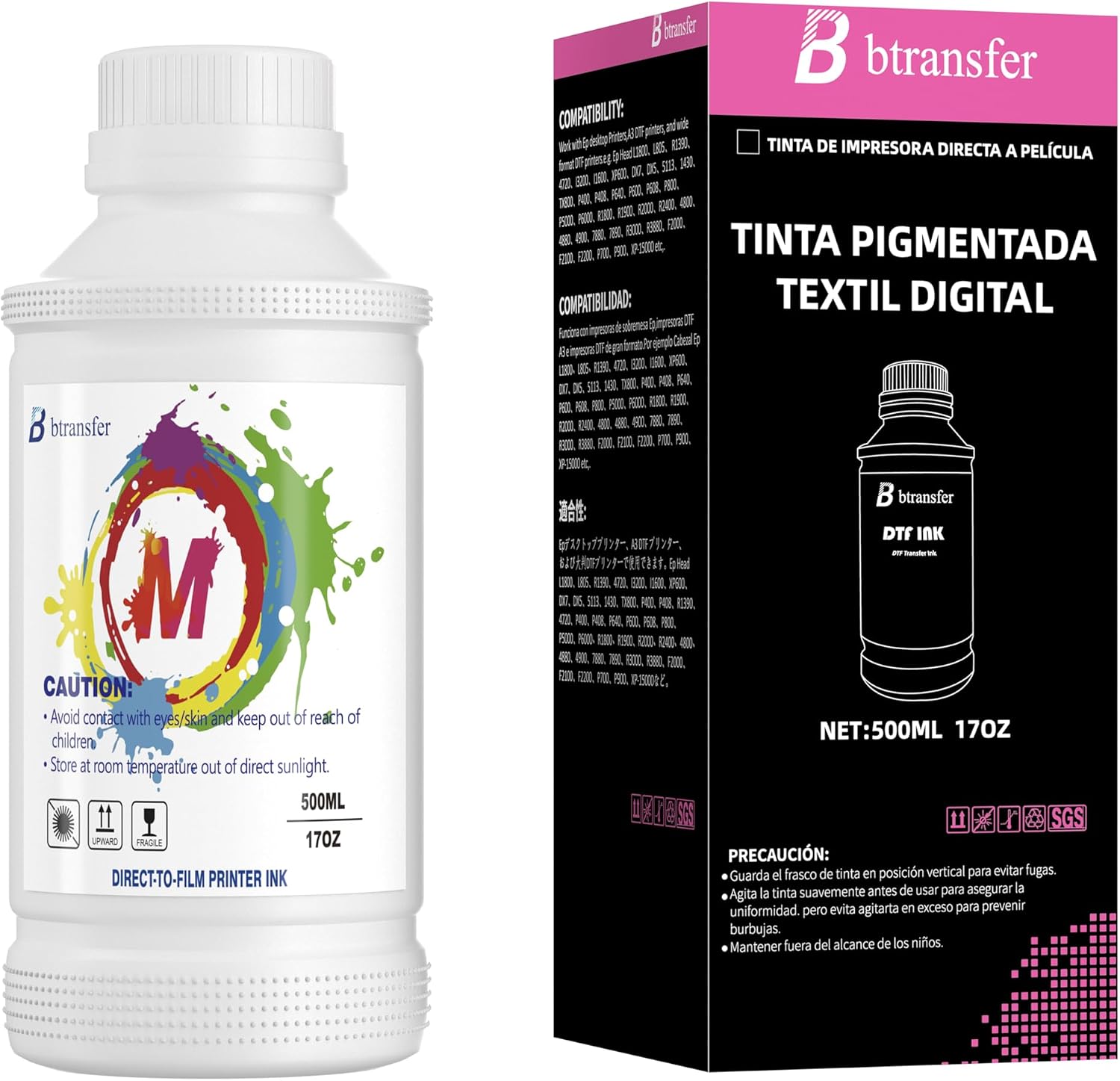 500ml White DTF Ink- Compatible with DTF Printers,High Vibrance, Fast Dry Transfer Ink for DTF Printers, Perfect for Custom T-Shirt, Hoodie, Hat Printing Business (White)