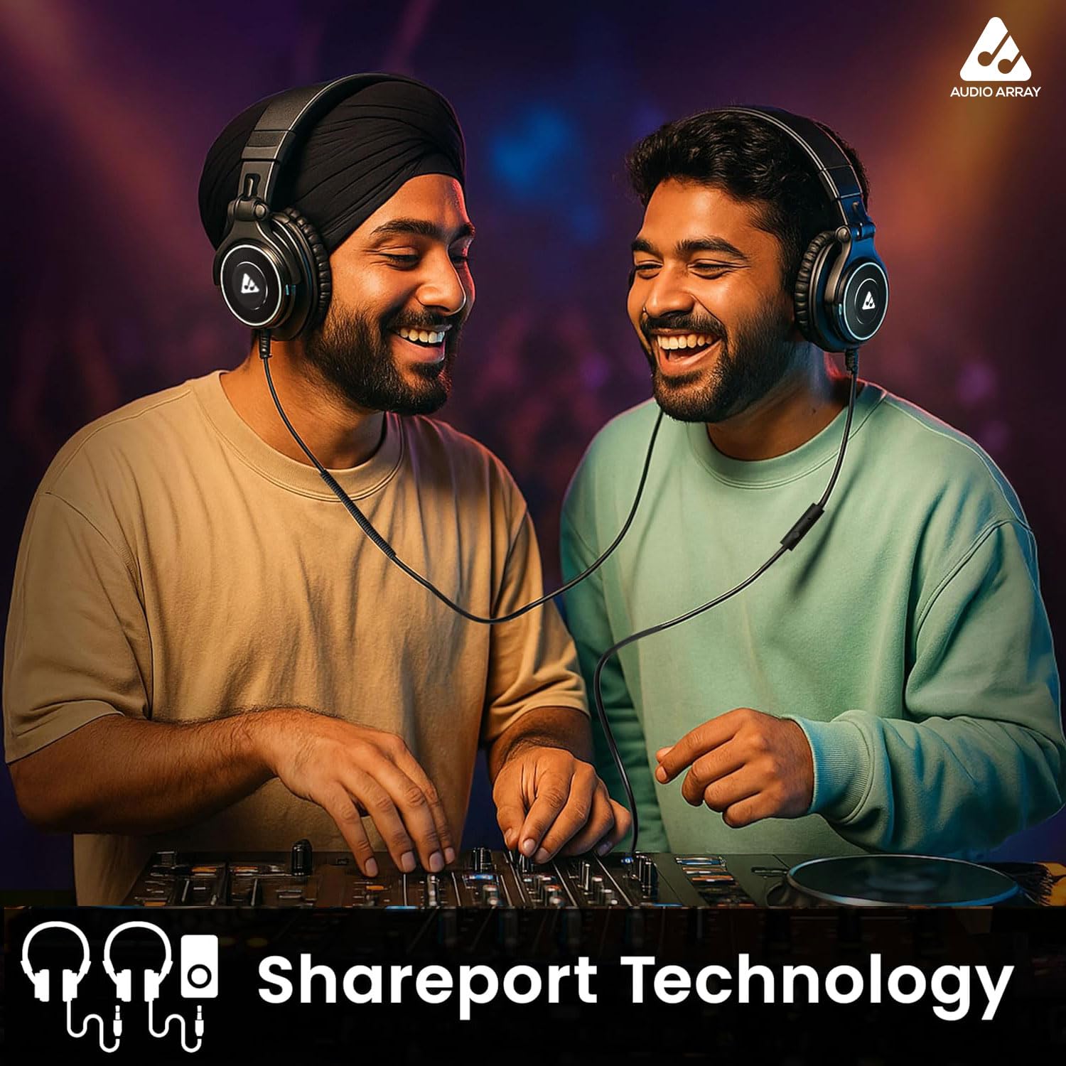 Audio Array Professional DJ Headphones| Studio Headphone| 50mm Drivers| 32Ω | 20Hz-20kHz | Dual Detachable Cables With Mic & Controls| Buddy Share Technology | 105 dB SPL | Monitoring,Mixing| AH-50 — Amazon image 5