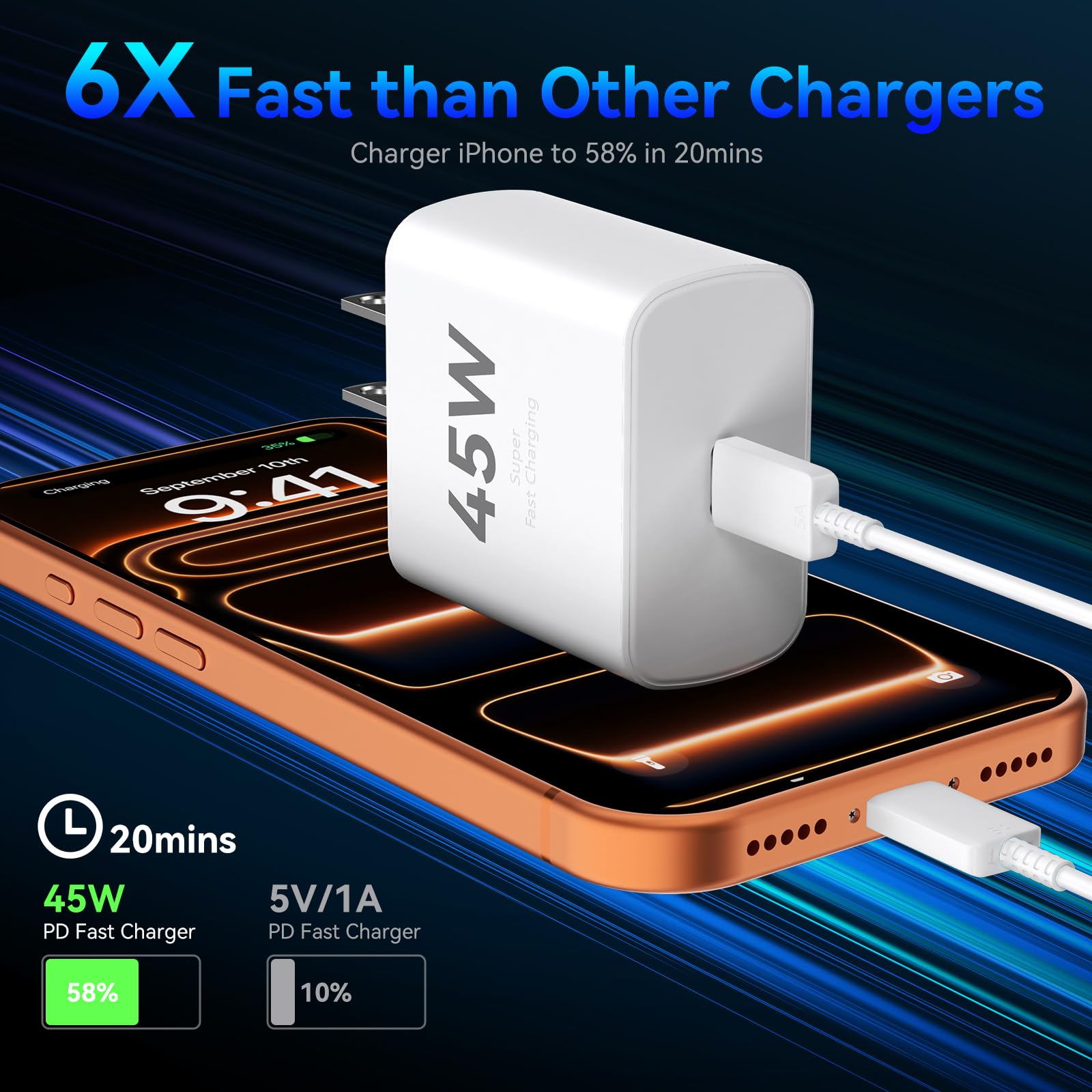 Caricatore USB-C ad alta velocità, 45 W, cavo di ricarica tipo C, 3 m, ricarica rapida per telefoni Android, caricatore da parete per
