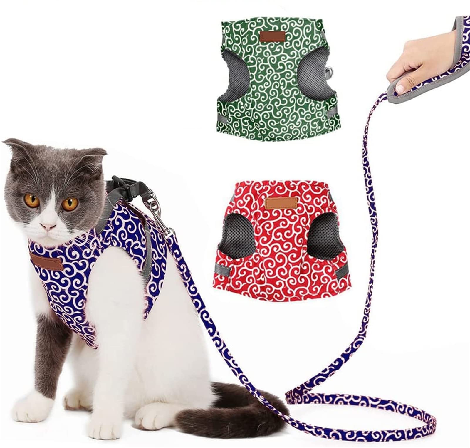 Juego de arnés y correa para gatos y perros, correa de pecho antirotura, arnés de chaleco suave ajustable para gatitos, cachorros y conejos (XL, azul)