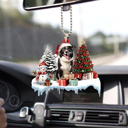 Miniatura 6 de Talataca Border Collie - Adorno de Navidad plano 2D, cajas de regalo Border Collie, decoración de árbol de pino, colgante de casa colgante para