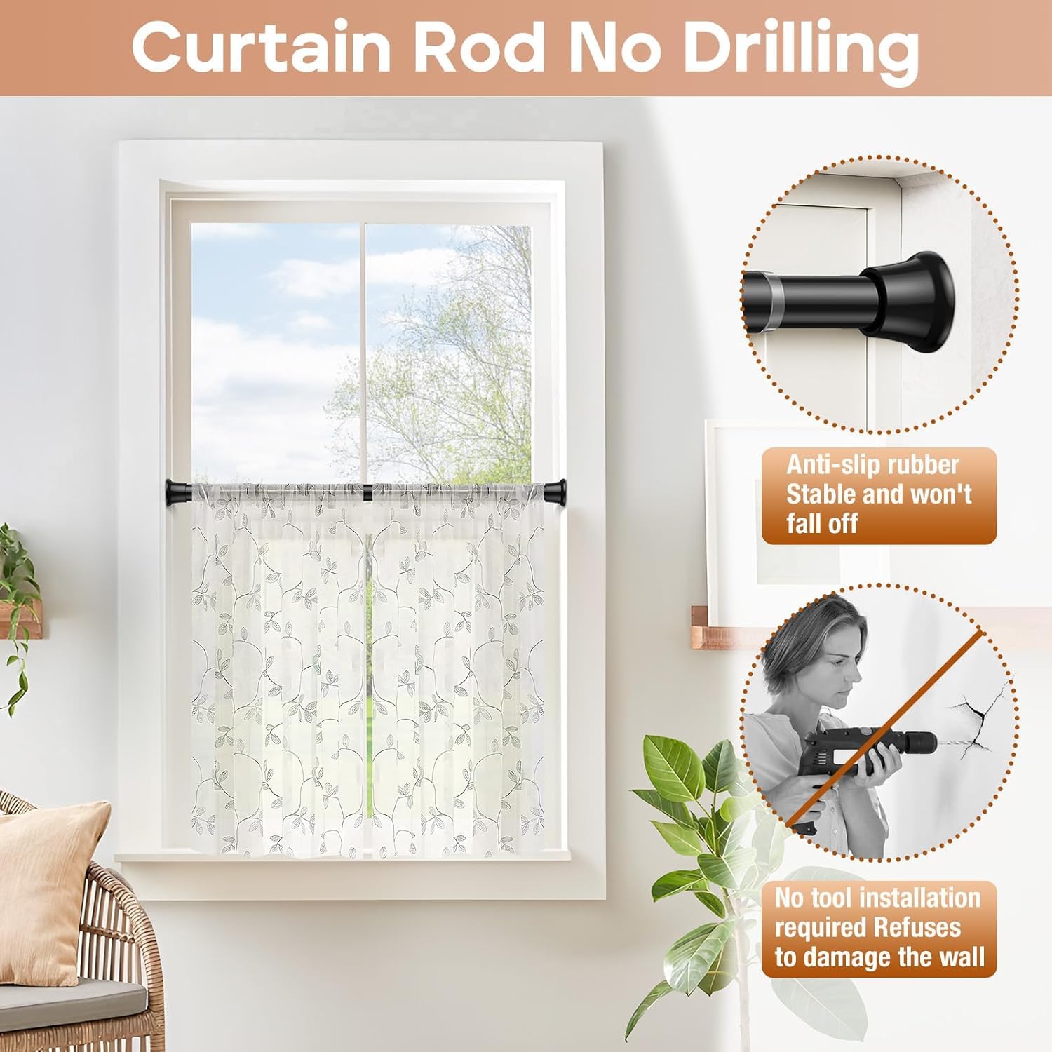 Photo 1 of WEIXINHAI Spring Tension Curtain Rod 16-36 Inch, Black Tension Rod, 2 Pack