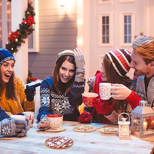 Miniatura 5 de XEFINAL Pinturas artísticas de diamantes rosas de Navidad, posavasos de diamantes rosa, kits de pintura artística de diamantes para adultos,