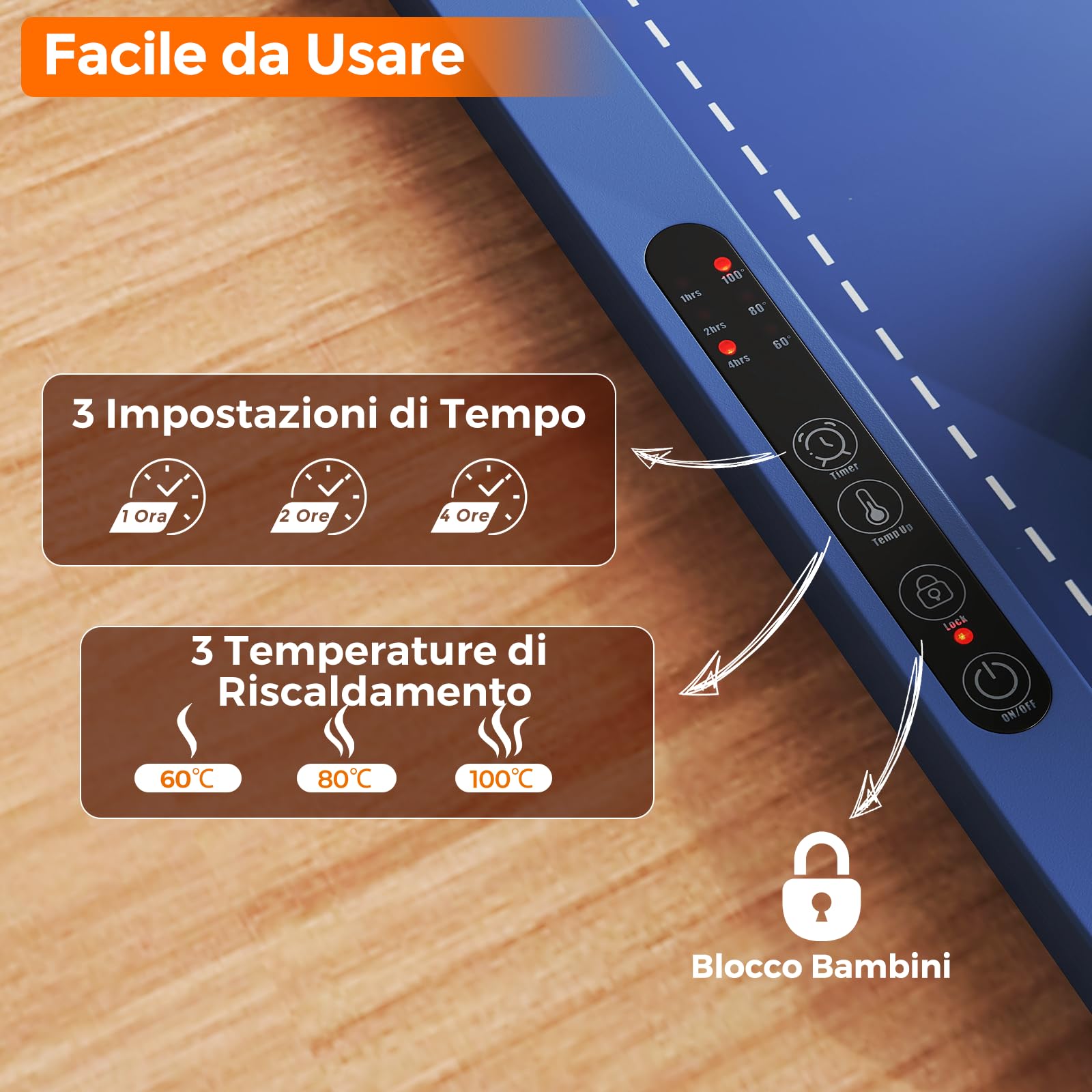 RELAX4LIFE Tappetino Riscaldante per Alimenti, Scaldavivande Elettrico Arrotolabile in Silicone, con Tempo e Temperature Regolabili, Cinturino Autobloccante, per Scongelamento (60 x 44cm,Blu)