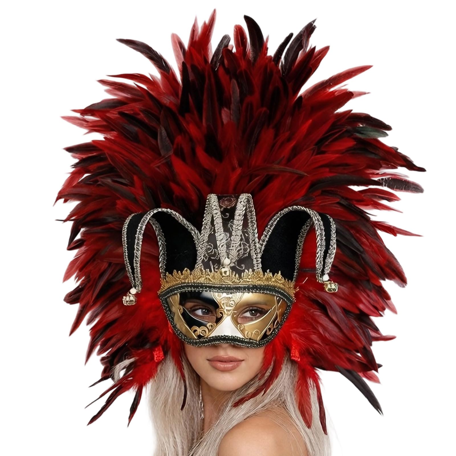 Dcaknri Traditional Half Face Feathered Face-Mask Ideal for Halloween and Special Balls Cosplay Face Accessory