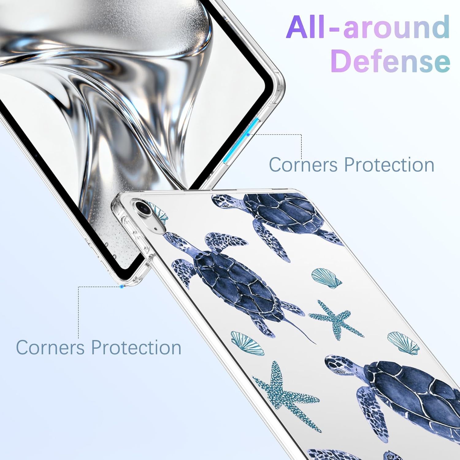 for iPad Air 13" (M3) 2025/ (M2) 2024,Blue Sea Turtle Crystal Clear Case,Slim Lightweight Anti-Scratch Soft TPU Bumper Hard Acrylic Back Cover for Women