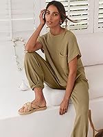 Vista 3 de ANRABESS - Conjunto de dos piezas para mujer, suéter de punto con chaleco, top corto y pantalones de ocio, conjunto de sudadera deportiva a juego