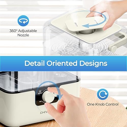 Miniatura 8 de CHIVALZ Humidificadores para dormitorio, humidificadores de niebla fría de 6 L para guardería, silenciosos de 26 dB, tiempo de funcionamiento de 50