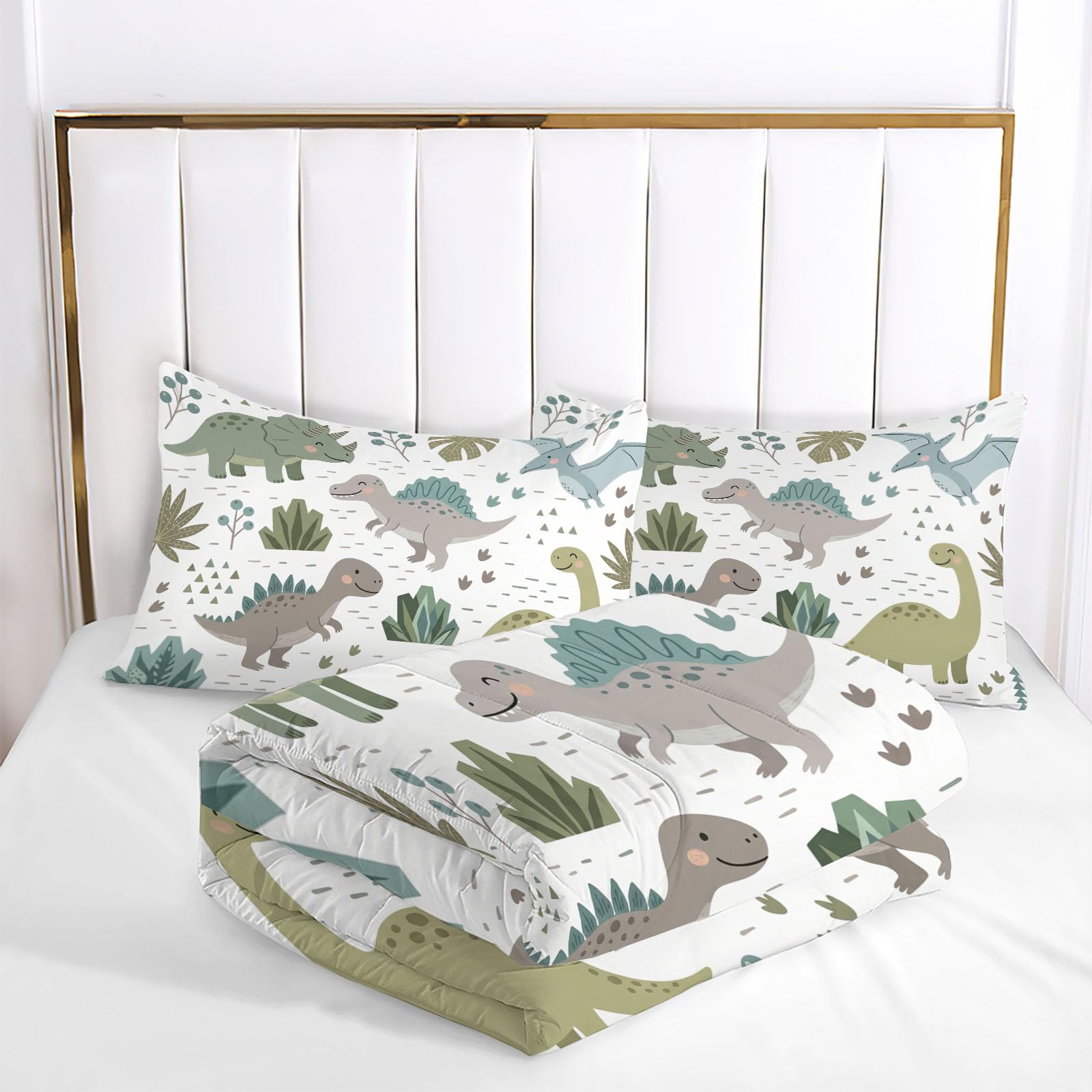 Couette Dessins animés Amusants 2pc Fille Tempérée pour lit 1 Personne-100% Microfibre -Enfant 4 Saisons et 240x260cm + 1 Taie d'oreiller 65x65 cm -Animaux, Dinosaures, Palmiers, Cactus