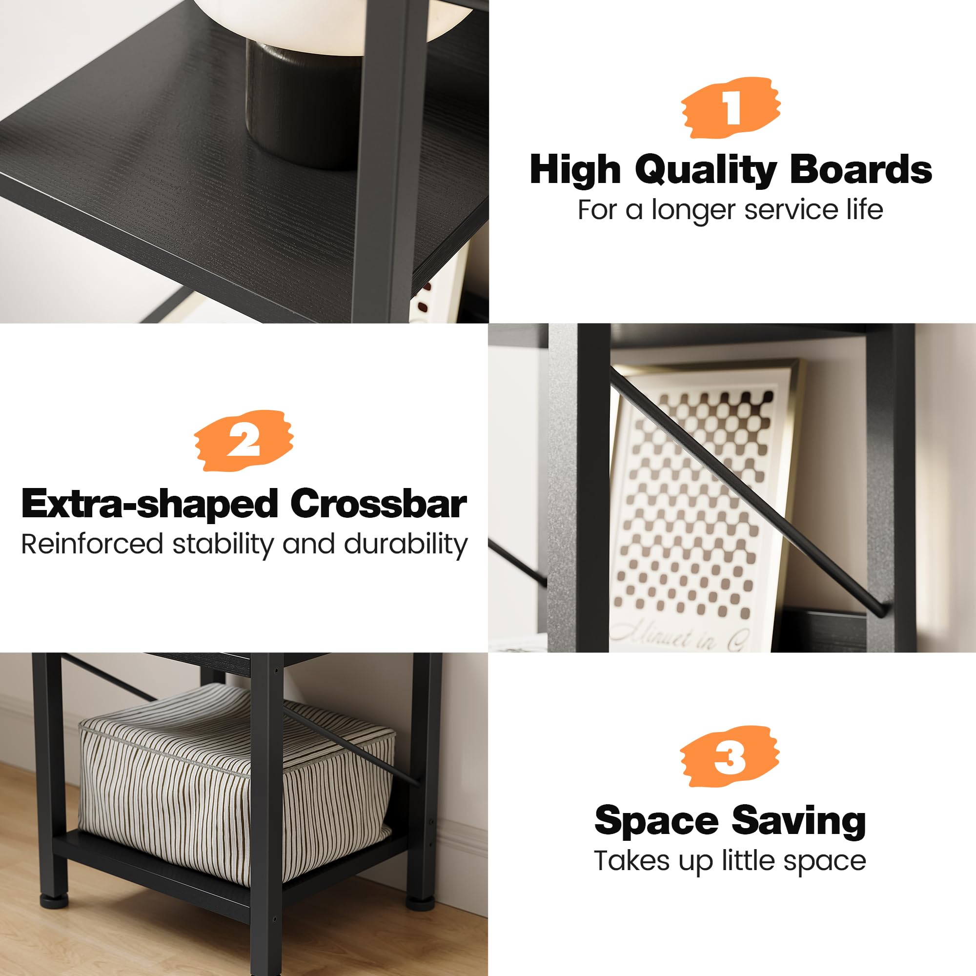Schmales hohes Bücherregal, 6 Ebenen Standregal im Industrial-Design – Metallrahmen – verstellbare Füße – Anti-Kipp-Set – platzsparend für Wohnzimmer/Schlafzimmer/Home Office, Schwarz