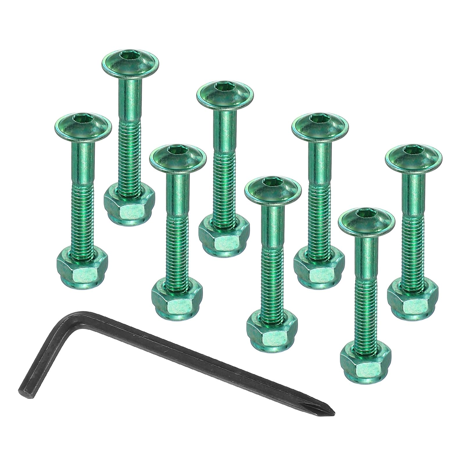 PATIKIL 21 Mm/ 0.8" Skateboard Hardware Kit, 8 Pcs Mounting Screws Bolts Nuts Set with Hex Key for Skateboard Cruiser, Green