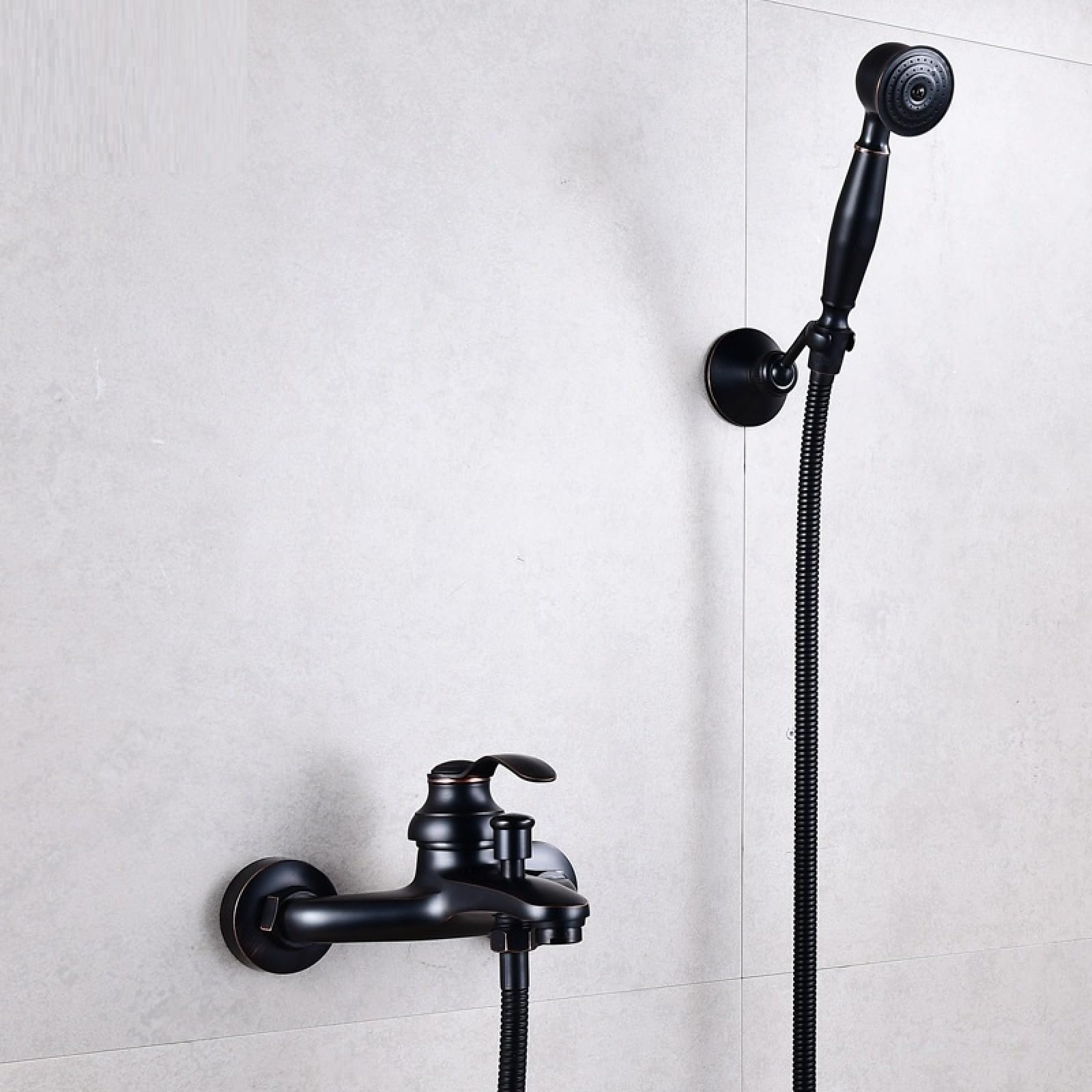 Fanjubei Black Ancient Plane Antique Brushed Brass Triple Simple Shower Set, Black Antique Flat