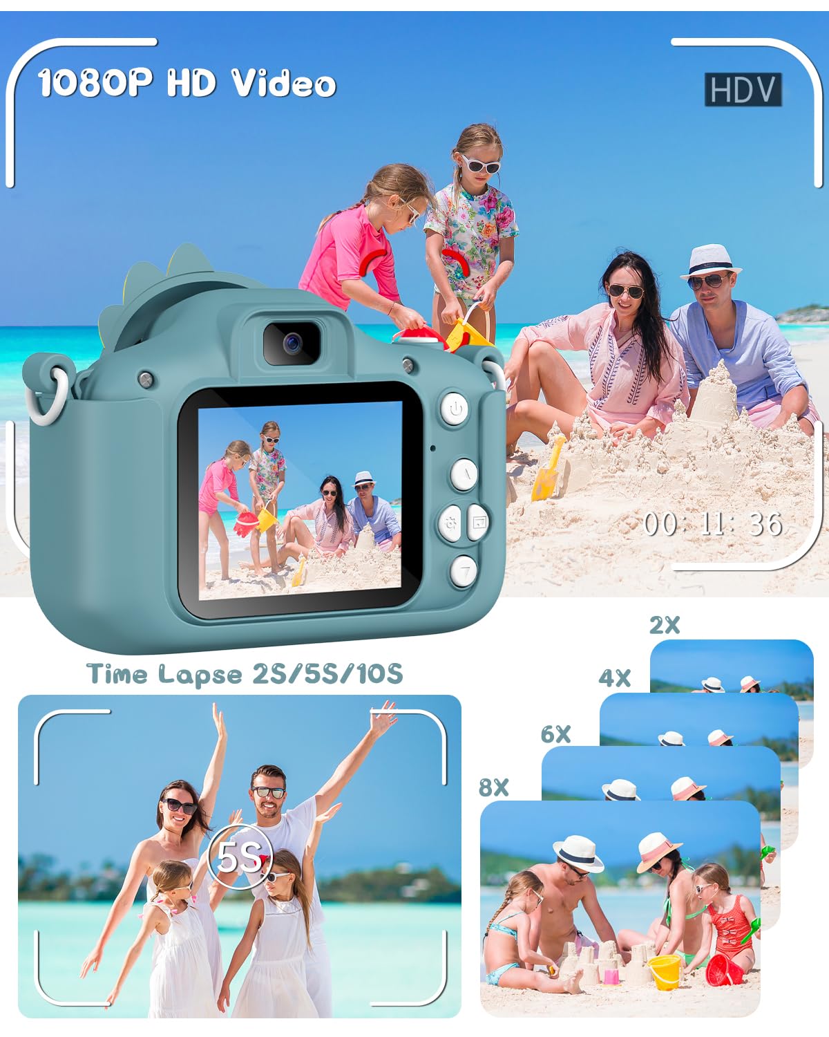 Gofunly Macchina Fotografica Bambini, 2.0 Pollici Schermo HD da 1080P Selfie Fotocamera Digitale per Bambina Videocamera Regalo per Ragazze & Ragazzi 3-12 Anni, Scheda 32GB Inclusa, Regali Giocattolo