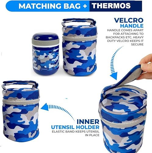 Miniatura 2 de Termo infantil para comida caliente y sopa con bolsa de almuerzo aislada. Contenedor de comida para almuerzos calientes, boca ancha, a prueba de