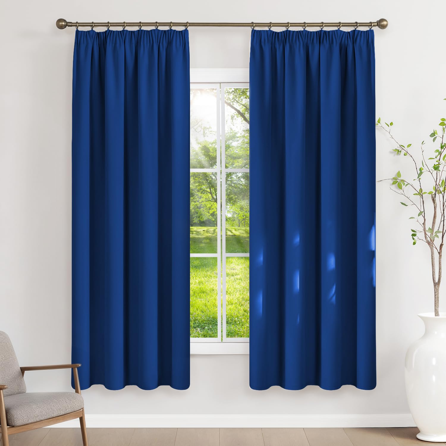 Runyéla Pencil Pleat Blackout Curtains for Bedroom Thermal Curtain 52 x 63 Inch Drop Living Room Kitchen 2 Panels Royal Blue — image 1